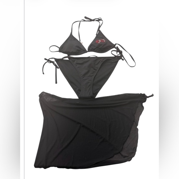 Juicy Couture Black Rhinestone Cherry 3-Piece Bikini Set Size L NWT - Picture 3 of 12